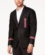 129$  INC Men&#39;s Side-Striped Slim-Fit Blazer Deep Black  , Size:XL - £47.41 GBP