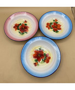 Gold Fish Brand Enamel 8” Plates Blue Pink and Red Flowers LOT 3 - $20.48