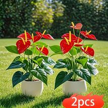 Artificial Poinsettia Realistic 2 Plants Indoor Outdoor Decoration Gift ... - $33.51 CAD