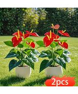 Artificial Poinsettia Realistic 2 Plants Indoor Outdoor Decoration Gift ... - $33.52 CAD
