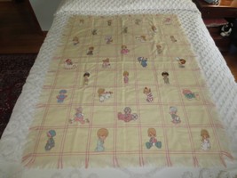 Unused Precious Moments Lined Cross Stitch Fringed Afghan Blanket - 43&quot; X 56&quot; - £53.97 GBP