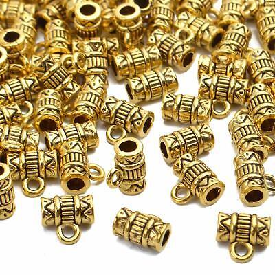 10 Pendant Hangers Jewelry Bails Antiqued Gold Hang Bail Tube Beads 9mm - $3.67