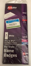 New Avery Laser and Inkjet 2-1/4&quot; x 3-1/2&quot; Pin Name Badges (24pk) - 74652 - £3.02 GBP
