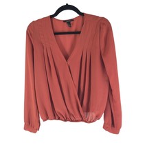 Forever 21 Womens Blouse Top Pleated Surplice Neckline Faux Wrap Red M - £3.97 GBP