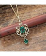 4Ct Smeraldo &amp; Pera Taglio Verde Ciondolo 14K Finitura Oro Giallo Gratis... - $94.03
