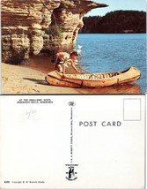 Wisconsin Dells Native American Swallows Nests Boy with Canoe VTG Postcard - £7.38 GBP