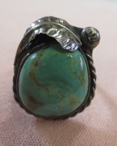 Vintage Estate Silver Navajo Turquoise Leaf Ring Size 8 Impressed band - £35.97 GBP