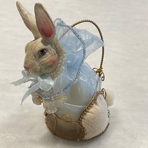 Vintage Katherine&#39;s Collection Brown Easter Bunny Blue Wire Basket Original Tag - £31.11 GBP