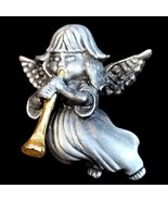 Vintage Daria Flying Angel Pin Brooch Pewter Gold-Tone Trumpet Pin Clasp... - $14.20