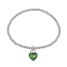 Chic Romantic Heart Abalone Shell Inlay Sterling Silver Bead Charm Bracelet - £17.50 GBP