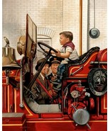 CHILD FIREFIGHTER 8X10 PHOTO PICTURE FIREFIGHTING ON FIRE TRUCK YOUNG BOY - £3.81 GBP