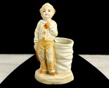 Bisque Porcelain Figurine Match Holder, Costumed Clown Boy, Pale Orange ... - $24.45