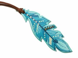 Western Saddle Hand Painted Leather FEATHER Saddle Charm w/ Leather tie ... - $8.80