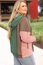 Breen Plus Size Colorblock Patchwork V Neck Hoodie - $34.63
