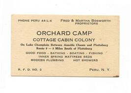 Orchard Camp Cottage Cabin Colony Business Card Peru NY 1930's Lake Cham... - $17.82