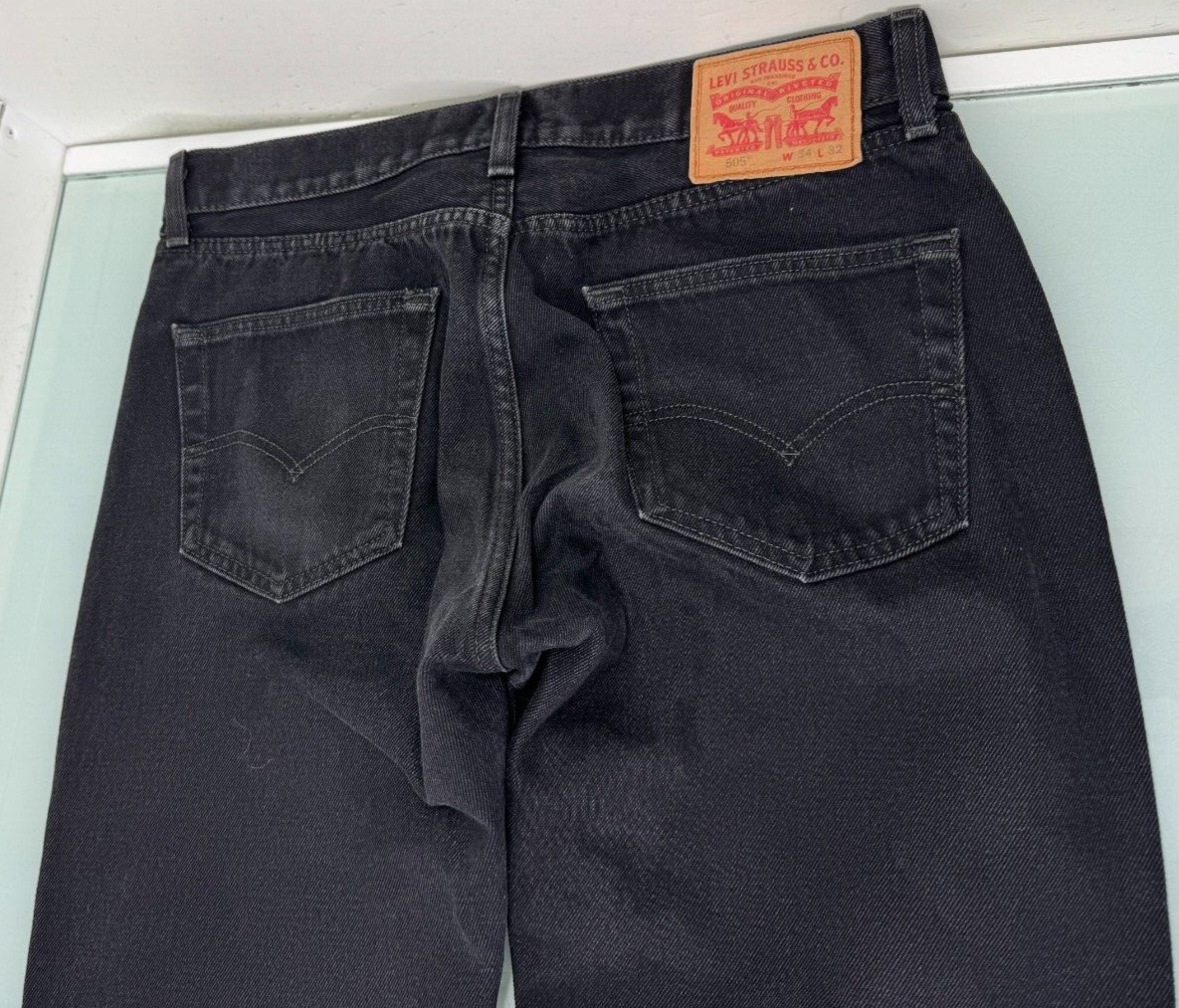 Levis 505 Jeans 34X28 (Altered) Black Y2K 100% Cotton Denim Relaxed Stra... - $19.77