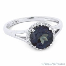 1.67ct Round Lab-Alexandrite Diamond Halo 14k White Gold Promise Engagement Ring - £244.17 GBP