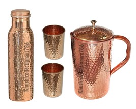 Pure Copper Hammered Water Pitcher Jug Brass Knob Hammered Bottle Tumble... - $58.90