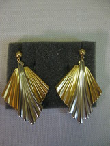 Earrings Pierce Modern Contrast Combination Gold and Silver Fan Design Avon 1993 - $14.95