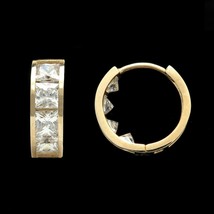 2CT Imitación Diamante Corte Princesa Huggie/Aro Pendientes 14K Amarillo Oro - £79.73 GBP