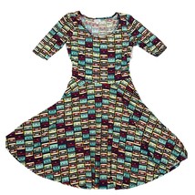 NEW LuLaRoe Dress Medium Midi Multicolor Geometric Fit N Flare Polyester Spandex - £13.66 GBP