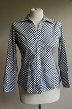 Talbots 4P White Black Check Cotton Stretch Wrinkle Resistant Button Front Top - £16.76 GBP