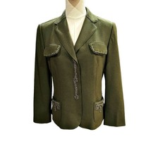 CARLISLE Olive Green Felted Wool Blazer Jacket Size 2 Beaded Trim 1/2 Li... - £31.79 GBP