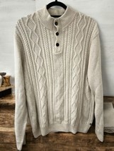 Chaps Men&#39;s Ivory Cream Sweater Pullover Cable Knit Size Large Cotton Bu... - $33.61