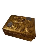 Dragon Trinket Vintage Metal Cigarette Jewelry Box Wood Lined Made In Japan - £29.77 GBP