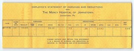 Mercy Hospital of Johnstown Pennsylvania Paycheck Stub 1964 - £23.66 GBP