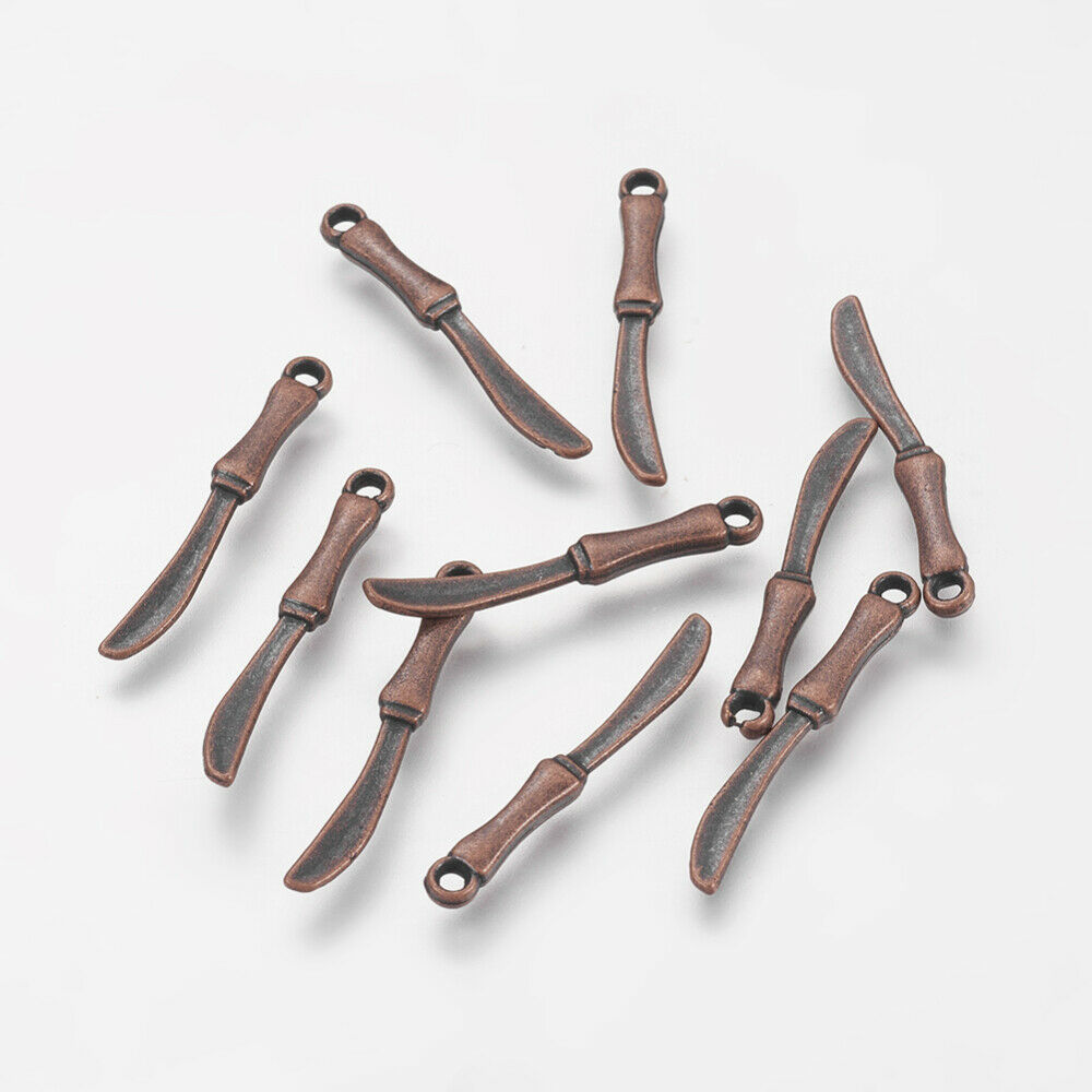 10 Knife Charms Antiqued Copper Cooking Pendants Chef Miniatures