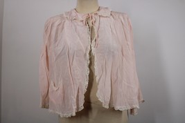 Vtg 30s Trousseaux Terris Pink Tie Neck Bed Jacket Lace Trim Lingerie - £44.04 GBP