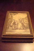 Vintage wooden box with lithograph cover,it seems to be a jewelry box, silk[a4] - £50.64 GBP