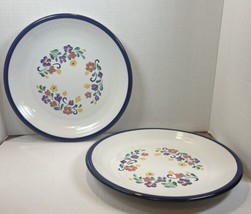 Vintage Spectrum Stoneware 11&quot; Dinner Plate Japan Multicolor Flowers Set of 2 - £17.58 GBP