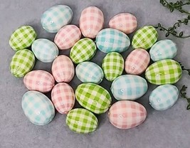 Pastel Plaid Easter Eggs Ornaments Bowl Basket Filler Spring Pink Green 24 Pc - $22.99