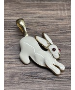 Vintage 1998 Phister Ent. White Enamel Rabbit Bunny Charm Pendant Estate... - $47.35 CAD