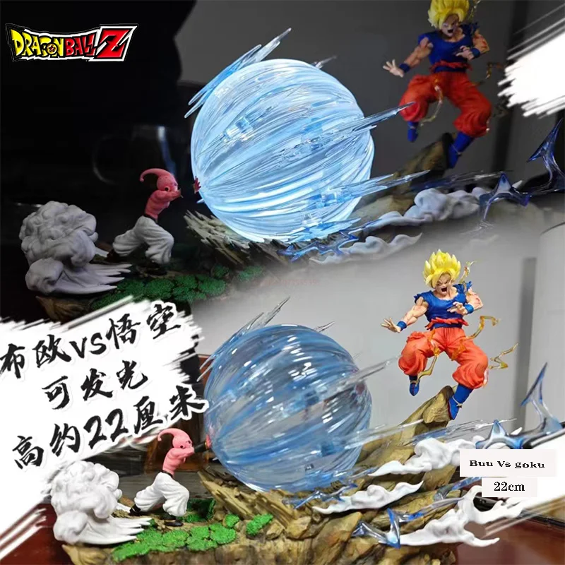 22cm dragon ball anime figure majin buu vs son goku action figures with light gk statue thumb200