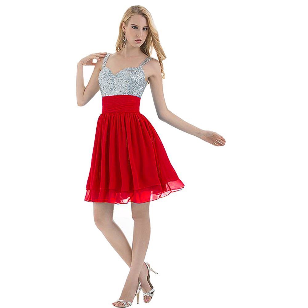 Kivary Women's Short Sequined Chiffon Prom Homecoming Dresses Red US 22W