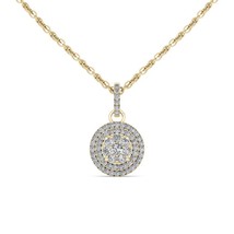 10K Yellow Gold 0.5Ct Round Diamond Cluster Halo Pendant Necklace - £363.46 GBP
