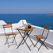 3 Pieces Teak Wood Bistro Set Patio Folding Table Chairs With 2 X Free C... - £135.88 GBP