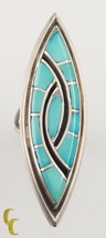 Silver Turquoise and Onyx Lapidary Inlay Ring Size 5.25 Gorgeous Craft - $191.58