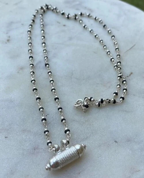 925 Silver Kanthimala Tulasi With Silver Narasimhadev Kavacha Handmade t... - $48.99