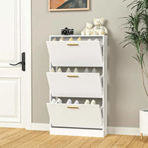 Narrow Shoe Storage Cabinet with 3 Flip Drawers, Hidden Wood Entryway Or... - $451.49
