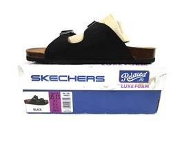 Skechers Women&#39;s 2-Strap Sandals, Black Slides w Luxe Foam Cushion for Comfort - £20.61 GBP