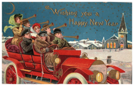 Wishing you a Happy New Year carolers embossed New Year Postcard Posted 1909 - £11.83 GBP