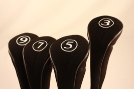 New Black Metal Fairway 3 5 7 9 Wood Golf Club Zipper Headcover Set Head Cover - £24.15 GBP