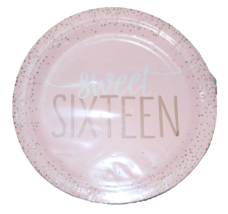 Sweet Sixteen Sparkle Blush Dessert Plates 8 Count 7&quot; Circle Birthday Party - £4.54 GBP