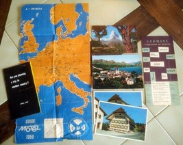 Vintage 1959 European Travel Ephemera Lot:  Brochures, Postcards, Receipts, Maps - £30.57 GBP