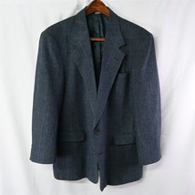 Vtg 90s Haggar 46R Blue Glenn Plaid Tweed Mens Blazer Suit Jacket Sport Coat - $54.99