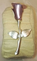 Vintage Avon Rosebud Brooch Pin Pink Rose Silver Tone Stem &amp; Leaves 2.25” - £6.15 GBP